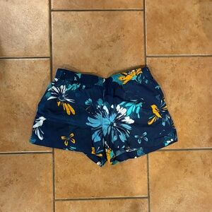 Columbia Women's Floral Athletic Shorts - Blue and Yellow